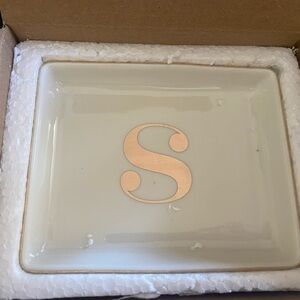 Letter “S” - Personalized Jewelry Tray / Ring/Trinket Dish with Gold Ini…